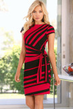 Red Black Stripe Knot Sheath Dress
