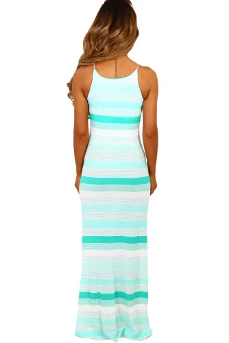Mint and White Stripe Jersey Maxi Bohemian Dress