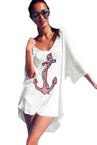 White Anchor Print Bathing Suit Cover Up