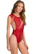 Red Open Arm Crotchless Asymmetric Hollow-out Pattern Teddy