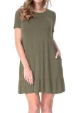 Army Green Short Sleeve Draped Hemline Casual Shirt Dress