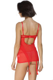 Red Lace Me up Garter Chemise Set with G-String
