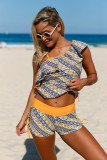 Ruffle One Shoulder Tankini&Shorts 2pcs Swimsuit