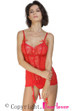 Red Lace Me up Garter Chemise Set with G-String
