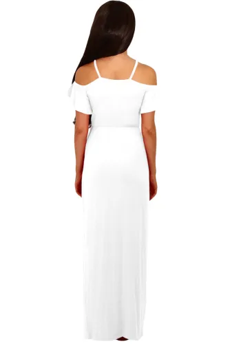 White Cold Shoulder Long Jersey Dress