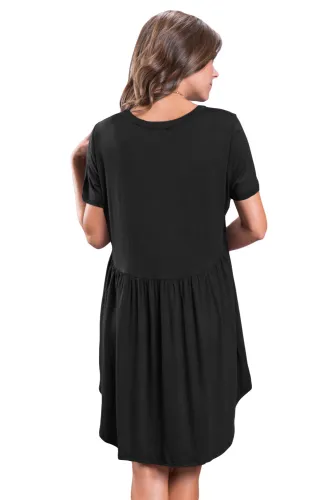Black Short Sleeve Pullover Babydoll Style Casual Dress