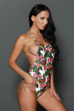 Tropical Print Ladder Back One Piece Swimsuit