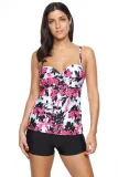 Rose Red Floral Print Swimdress Tankini and Shorts