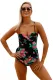 2pcs Floral Print Black Flounce Tankini Swimsuit
