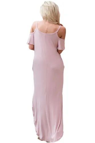 Pink Sassy Open Shoulder Maxi Dress