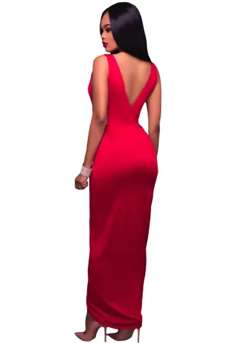 Red Deep Crisscross V Neck Draped Party Dress