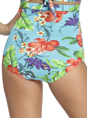 Floral Print Bluish Retro High Waist Swim Bottom