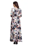 Dark Floral Print Wrapped Long Boho Dress