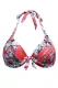 Floral Print Reddish Retro Tie Front Bikini Top