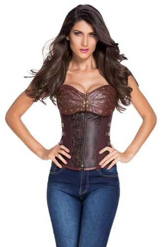 Brown 12 Steel Bones Steampunk Corset with Thong