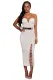White Sexy Strapless V-neck Side Slits Tube Midi Dress