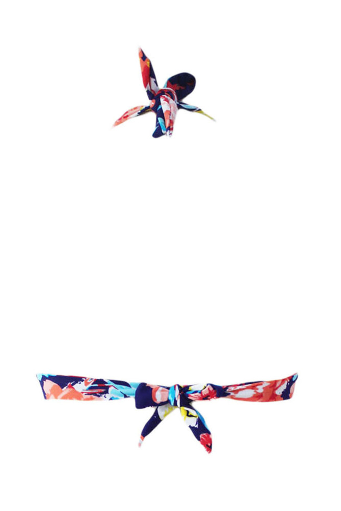 Blooming Navy Retro Tie Front Bikini Top