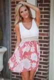 Lace Tank Pink Floral Print Skirt Skater Dress