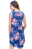 Blue Lace Trim Floral Boho Dress