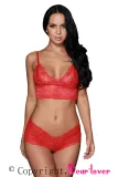 Red Stretch Lace Bralette Lingerie Set