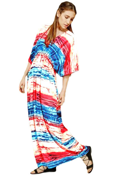 Multicolored Tie Dye Print Kaftan Maxi Dress