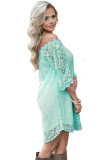 Mint Off The Shoulder 3/4 Sleeve Floral Lace Dress