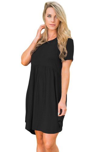 Black Short Sleeve Pullover Babydoll Style Casual Dress