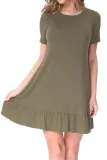 Army Green Short Sleeve Draped Hemline Casual Shirt Dress