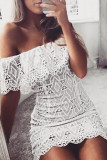 Fashion Lace Crochet Off Shoulder Scalloped Bodycon Dress