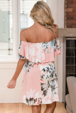 Ruffle Off Shoulder Peachy Floral Mini Dress