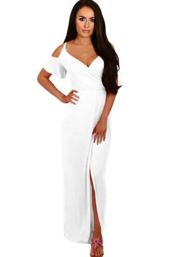 White Cold Shoulder Long Jersey Dress