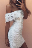 Fashion Lace Crochet Off Shoulder Scalloped Bodycon Dress