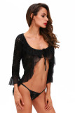 Black Womens Long Sleeve Lace Jacket with Thong