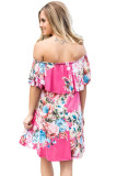 Ruffle Off Shoulder Rosy Floral Mini Dress