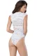 White Open Arm Crotchless Asymmetric Hollow-out Pattern Teddy
