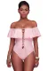 Pink Ruffle Off-The-Shoulder One Piece Swimsuit