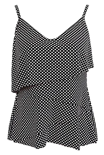 White Polka Dot Black Cami Swim Top