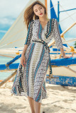 Aztec Print Open Front Long Cover Up