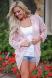 Sexy Sheer Pink Lace Kimono Beachwear