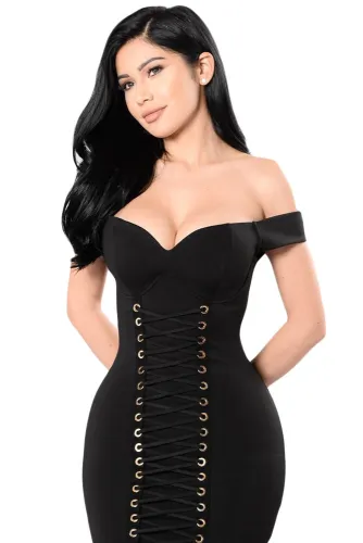 Black Front Lace up Off The Shoulder Dress