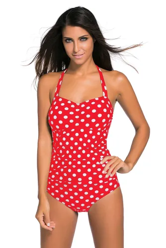 Vintage Inspired 1950s Style Red Polka Dot Teddy Swimsuit