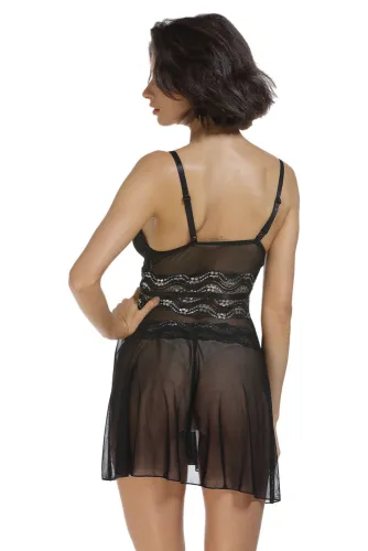Black Mesh and Metallic Lace Babydoll