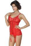 Red Lace Me up Garter Chemise Set with G-String