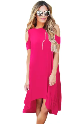 Rosy Cold Shoulder Short Sleeve High Low Dress