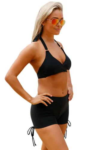 Black Wrap Push up Halter High Waist Shorts Swimsuit