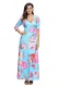 Cyan Floral Print Wrapped Long Boho Dress