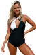 Black White Double Cross Strap One Piece Swimsuit
