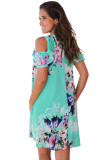 Ruffled Cold Shoulder Mint Floral Dress