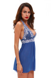 Lace Patchwork Blue Halter Sleepwear Babydoll Lingerie Set