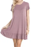 Grape Purple Short Sleeve Draped Hemline Casual Shirt Dress